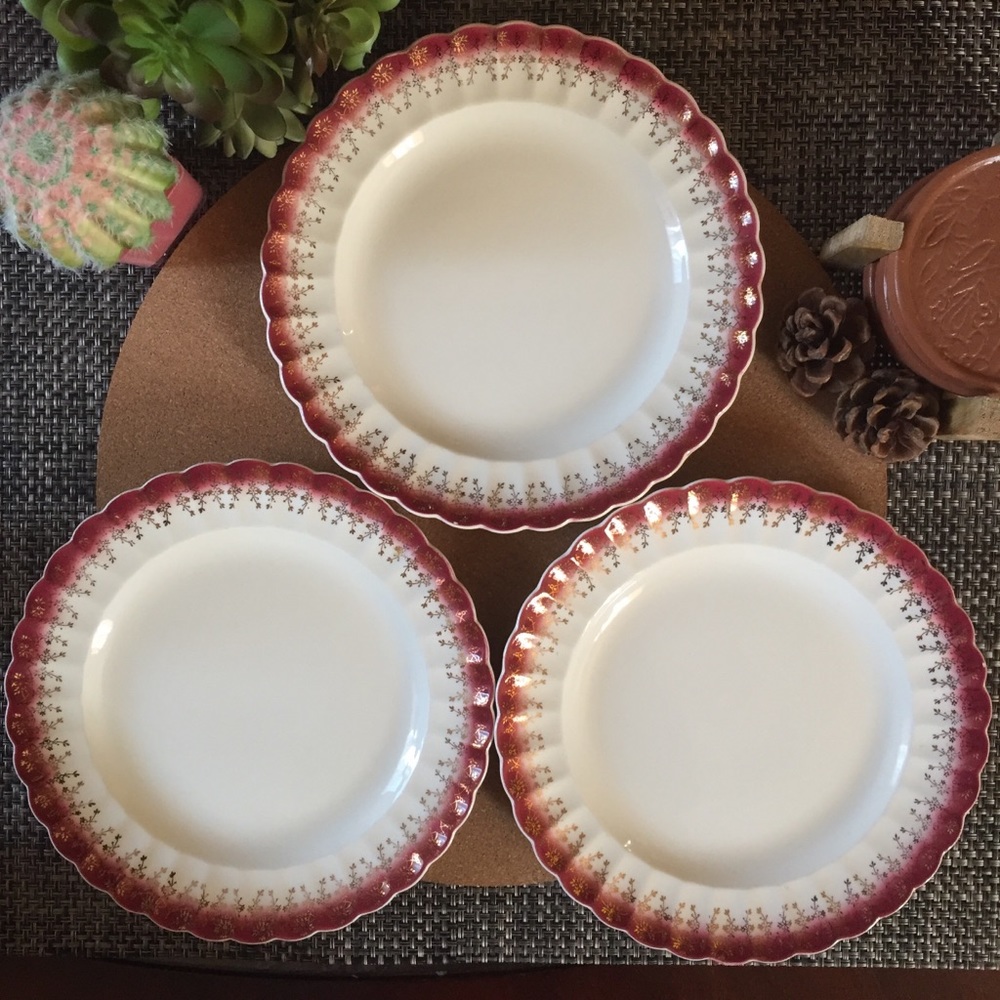 Vintage Set of 3 Limoges Mandarin Marroon Tudor 22K Gold